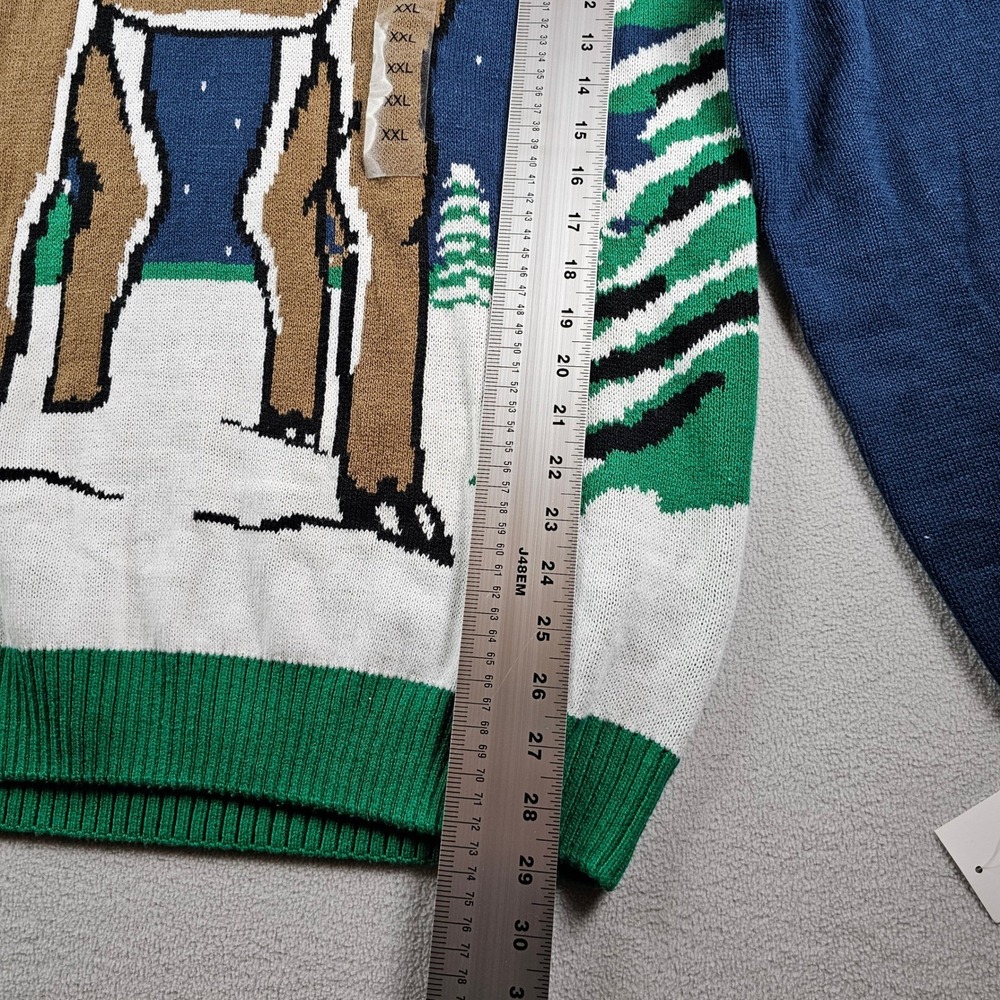Ugly Christmas Sweater Hoodie Men's XXL Blue Brown Acrylic Knit Winter - Picture 4 of 11